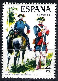 Uniformes militares. Real Cuerpo de Artillería, año 1762.