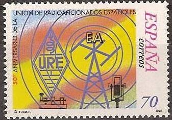 ESPAÑA 1999 3626 Sello Nuevo Aniv. Union de Radioaficionados Españoles Microfono, antena y emblema d