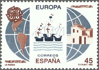 ESPAÑA 1992 3197 Sello Nuevo Serie Europa Naves de Colón y Mapa de América