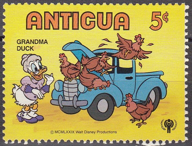 Antigua 1980 Scott567 Sello Nuevo Disney Transporte Abuela Pato