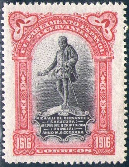 ESPAÑA 1916 FR13 Sello Nuevo Centenario Muerte Cervantes Monumento