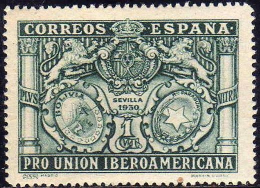 ESPAÑA 1930 566 Sello Nuevo Pro Union Iberoamericana Sevilla España Bolivia y Paraguay 1c