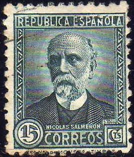 ESPAÑA 1931 657 Sello º Nicolás Salmeron 15c c/numero de control al dorso República Española