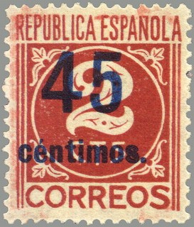 ESPAÑA 1938 744 Sello Nuevo Habilitado con nuevo valor Cifras 2c