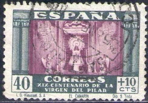 España 1939 893 Sello º XIX Centenario de la Venida de la Virgen del Pilar a Zaragoza Camarin de Ntr