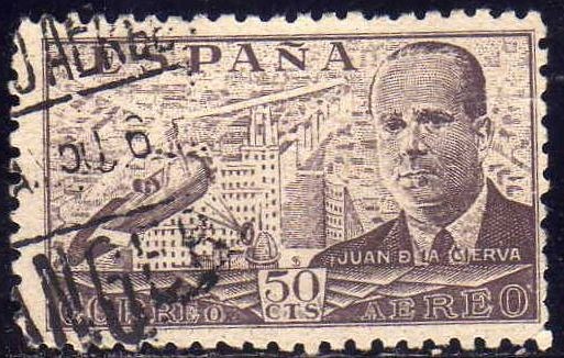 ESPAÑA 1941 943 Sello º Juan de la Cierva y Autogiro 50c