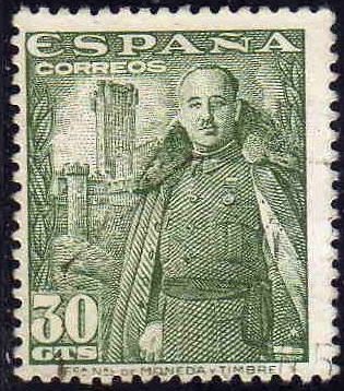 ESPAÑA 1948 1025 Sello Nuevo General Franco y Castillo de la Mota 30c