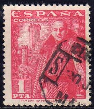 ESPAÑA 1948 1032 Sello General Franco y Castillo de la Mota 1p usado