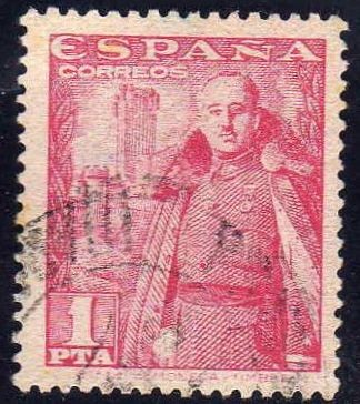 ESPAÑA 1948 1032 Sello General Franco y Castillo de la Mota 1p usado