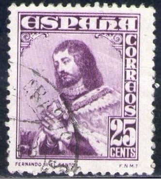 ESPAÑA 1948 1033 Sello Personajes Fernando III El Santo 25c Usado