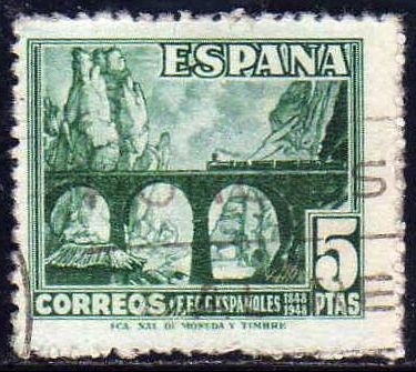 ESPAÑA 1948 1038 Sello Cent. Ferrocarril Desfiladero de Pancorbo 5p Usado