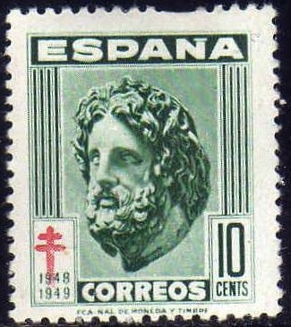 ESPAÑA 1948 1041 Sello Nuevo Pro Tuberculosos Cruz de Lorena 10c c/s charnela