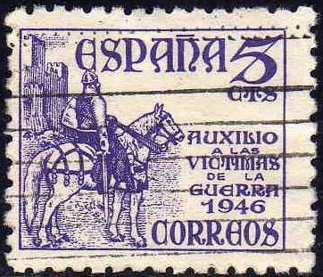 ESPAÑA 1949 1062 Sello Pro Victimas de la Guerra El Cid 5c Usado