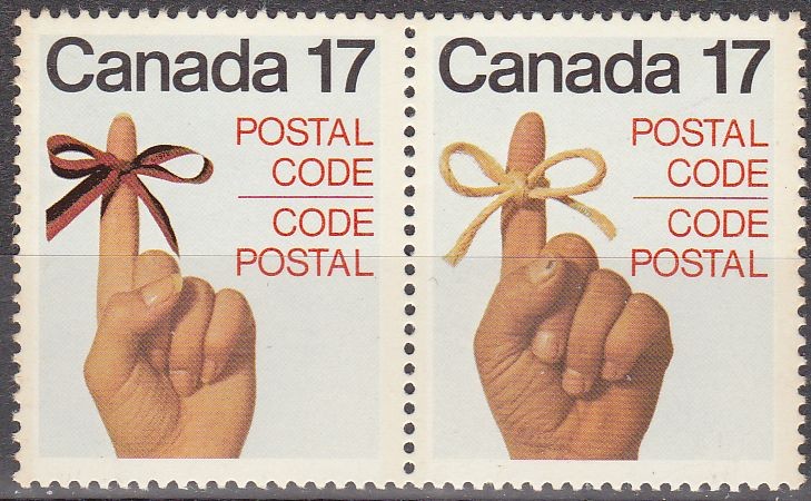 CANADA 1979 Scott 815/6 Sellos Nuevos Codigo Postal MNH Cinta alrededor dedo mujeres y cordon hombre