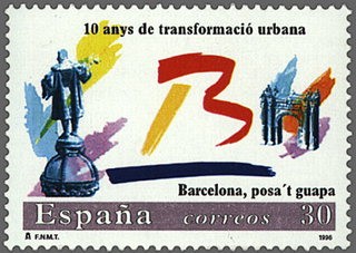 ESPAÑA 1996 3411 Sello Nuevo Barcelona Ponte Guapa  Monumento a Colon y Arco Triunfo MNH