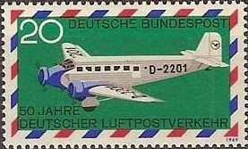 ALEMANIA 1969 Scott 993 Sello Nuevo Aviones Junkers 52 50 Aniv. Correo Aereo Aleman