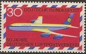 ALEMANIA 1969 Scott 994 Sello Nuevo Aviones Boeing 707 50 Aniv. Correo Aereo Aleman