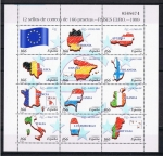 Stamps Spain -  Edifil  3632-43  Paises del Euro.  Banderas y mapas de los Paises   Mininipliego de doce sellos