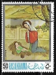 Stamps United Arab Emirates -  Virgen Maria adorando al Niño Jesus  pintura