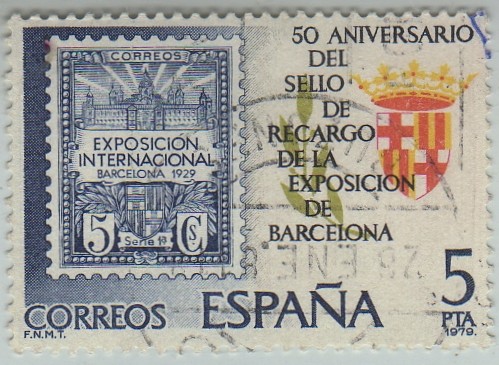 50 aniversario sello recargo exp.barcelona(1929)-1979