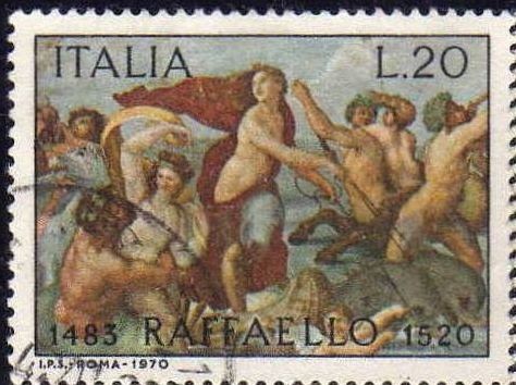 Italia 1970 Scott 1009 Sello º Galatea Raffaello Sanzio (1483-1520)