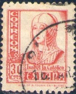 ESPAÑA 1938 823 Sello Isabel la Católica 30c Usado Yv584 Espana Spain Espagne Spagna Spanje Spanien