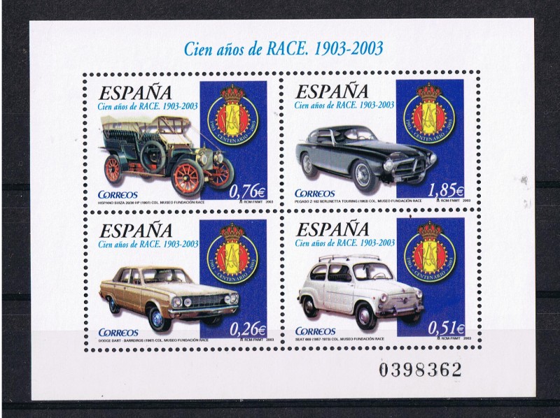 Edifil  3996  Cien años del Real Automóvil Club de España (R.A.C.E.)  