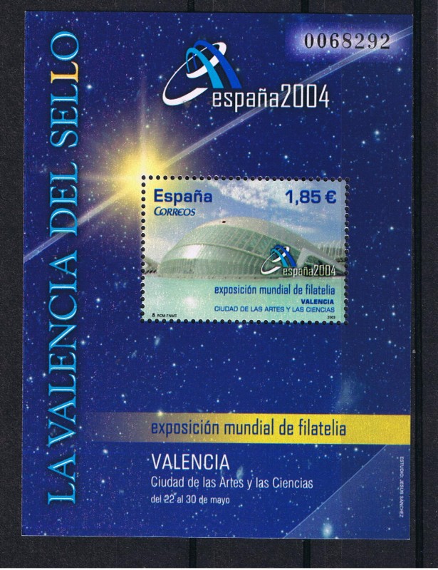 Edifil  SH 4034  Exposición Mundial de Filatelia ESPAÑA-2004 Valencia.  Hojita de Logotipo de la exp