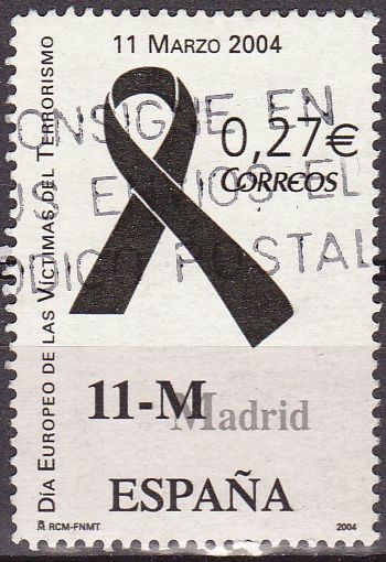 ESPAÑA 2004 4073 Sello Victimas del Terrorismo Lazo Negro recuerdo atentado 11 Marzo Madrid usado Es