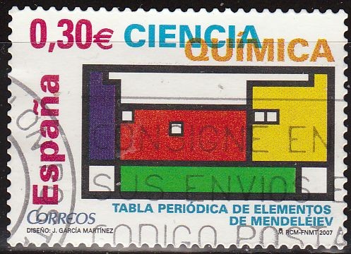 ESPAÑA 2007 4310 Sello Ciencia Quimica Tabla Periodica de Elementos de Mendeleiev usado Espana Spain