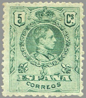 ESPAÑA 1909 268 Sello Nuevo Alfonso XIII Tipo Medallón 5c Verde numero de control al dorso