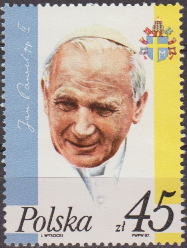 Polonia 1987 Scott 2806 Sello Nuevo Visita de Juan Pablo II Retrato Polska Poland Polen Pologne 