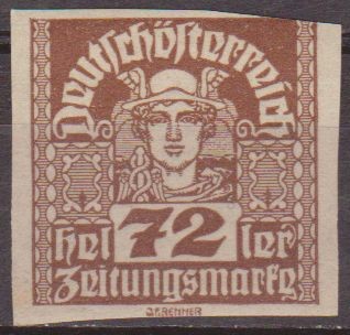 Austria 1920 Scott P43 Sello Nuevo Mercurio Sin dentar 72h Osterreich Autriche 