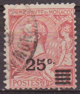 Monaco 1922 Scott 34 Sello º Principe Alberto I Sobrecargado 25 - 10c º Principat de Monaco