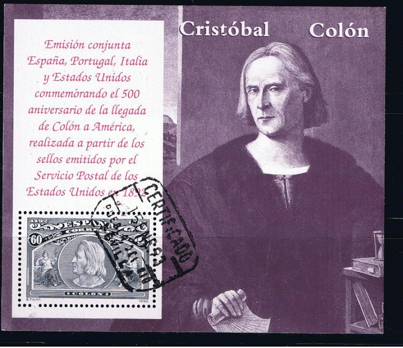 Edifil  3204  Cristóbal Colón. Emisión conjunta España, Portugal, Italia y Estados Unidos.