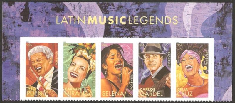 4323 a 4327 - Leyendas de la música latina,Tito Puente,Carmen Miranda,Selena,Carlos Gardel,Celia Cru