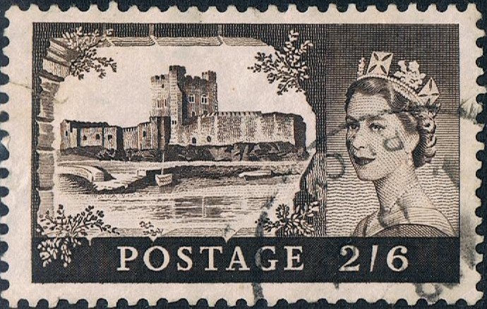 ISABEL II Y CASTILLO DE CARRICKFERGUS (IRLANDA). GRABADO NORMAL. Y&T Nº 351A