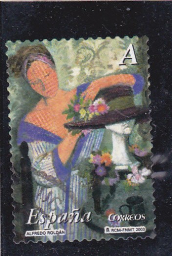 La mujer y las flores- Pintor Alfredo Roldán     (M)