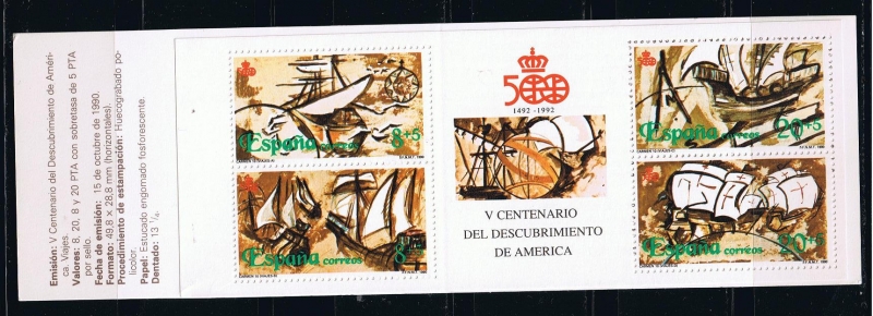 Edifil  3079C  V Cente. del Descubrimiento de América. Viajes.  