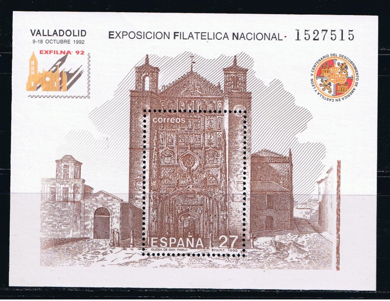 Edifil  3222  Exposición Filatélica Nacional Exfilna´92.  