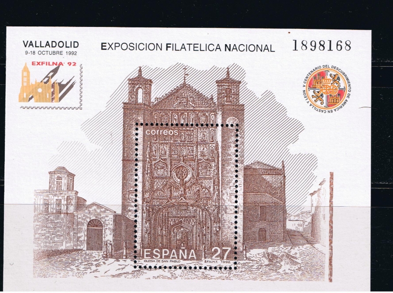 Edifil  3222  Exposición Filatélica Nacional Exfilna´92.  