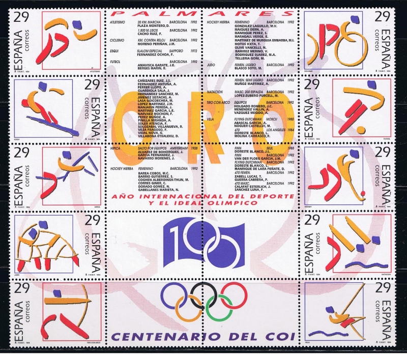 Edifil  3325 - 3334  Deportes.  Olímpicos de Oro.  