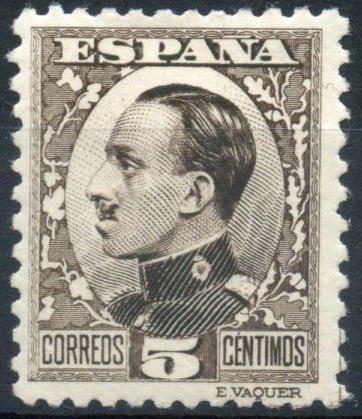 ESPAÑA 491 ALFONSO XIII TIPO VAQUER DE PERFIL