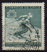 CHILE 1966 Scott 350 Sello Campeonato Mundial de Ski usado