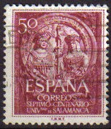 ESPAÑA 1953 1126 Sello º VII Centenario Universidad de Salamanca Los Reyes Católicos Fachada 50c