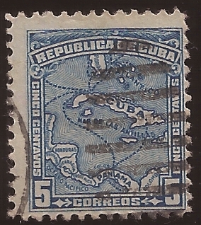 Mapa de Cuba  1914 5 centavos