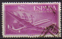 ESPAÑA 1955 1178 Sello Super Constellation y Nao Santa Maria Usado