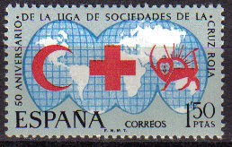 ESPAÑA 1969 1925 Sello Nuevo L Aniversario Liga de Sociedades de la Cruz Roja