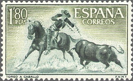 ESPAÑA 1960 1264 Sello Nuevo Fiesta Nacional Tauromaquia Toros Toreo a Caballo