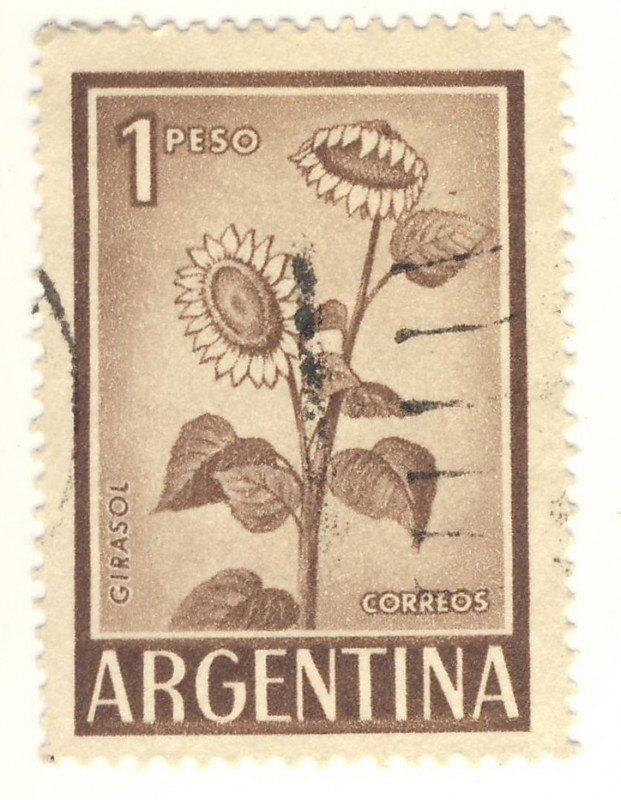 Stamp: girasol 1 peso cenizaof Argentina America